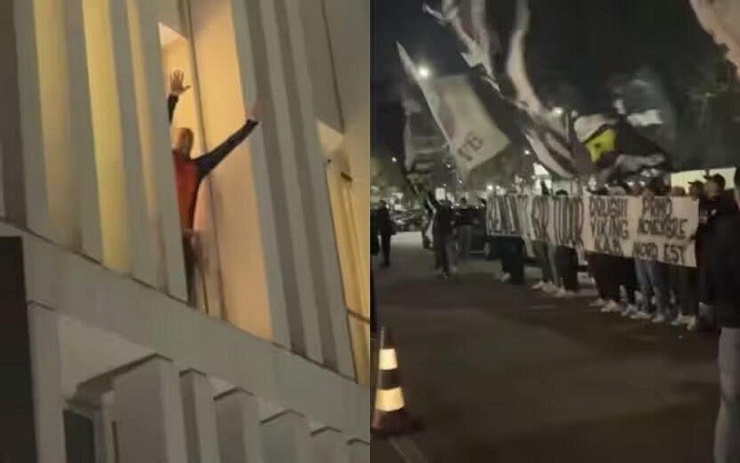 都体:尤文球迷来到酒店外支持新主帅,图多尔向球迷们挥手致意